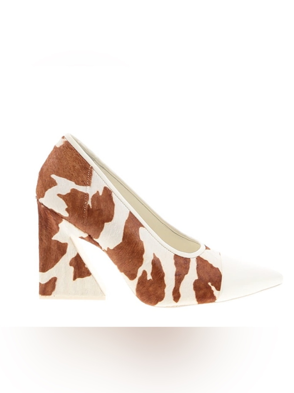 MERCEDES CASTILLO White and Brown Cowhide-Print Pointed Block Heel Pumps